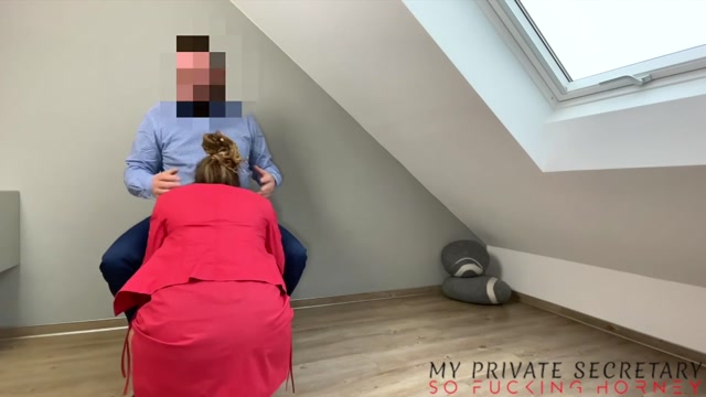 my private secretary in red business suit and high heels wants big dick of the boss